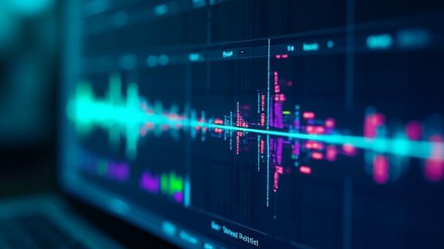 Concepto de diseño digital para producción musical, mostrando una interfaz de DAW moderna con elementos visuales atractivos.