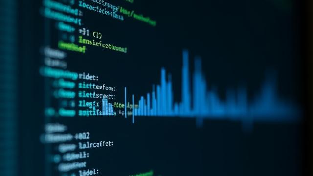 Código de programación en una pantalla de ordenador con un gráfico de onda sonora abstracto, para desarrollo de software musical.
